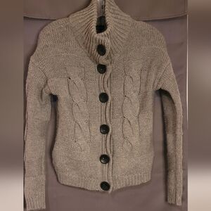 Grey Moda International Thick Woven Knit Button Up Sweater Sz Small